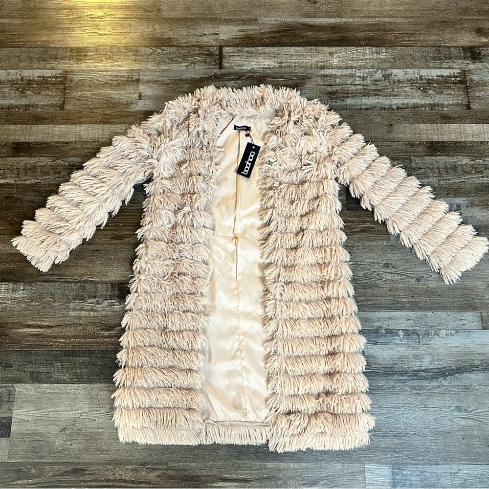 Boohoo lightweight mocha knee length jacket size small.